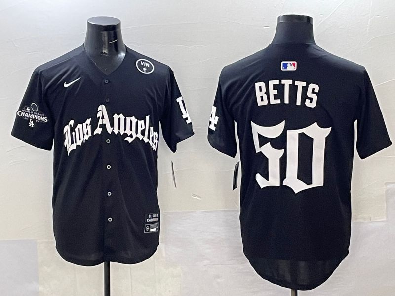 Men Los Angeles Dodgers 50 Betts Black Five generations Joint Name 2025 Nike MLB Jersey style 42